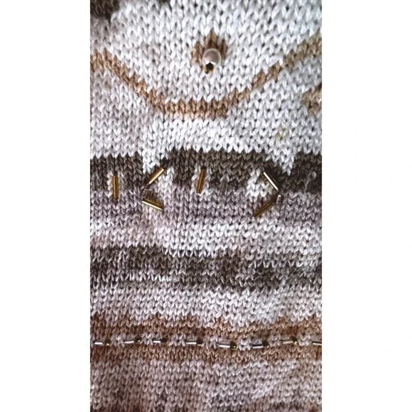 Vintage cottagecore LONG knit Women's Sweater 14 16 Beige Embellished grandmacor - Picture 5 of 14